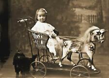 Antique Photo Little Girl on Wooden Horse Toy Victorian Era Photo Print 5x7 picture