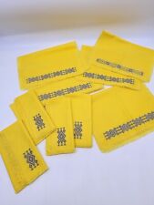 Vtg Hand Embroidered Applique Table Runner 4 Placemat 4 Napkin Set Yellow cloth picture