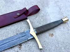 Double Handed Damascus Steel Sword Razor Sharp Brass Hilt Medieval Sharp 33” picture