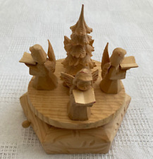 VTG HAND CARVED WOOD ROTATING WIND UP MUSIC BOX ANGELS SINGING CHRISTMAS RARE picture