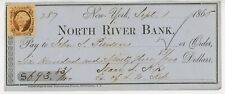 1865 Cancelled Check North River Bank, New York 2 cent IRS Stamp picture