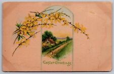 Easter Greetings Yellow Flowers Antique Postcard PM Mead NE Cancel WOB Note DB picture