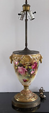 Extraordinary Antique Porcelain Hand Painted Roses Ormolu Table Lamp picture