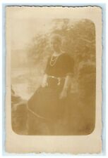 c1910's Beautiful Girl Black Dress Pearl Necklace RPPC Photo Antique Postcard picture