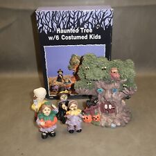 Halloween Lighted Porcelain Haunted Tree w 4 Costumed Kids Witch Clown Mummy picture