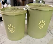 Vintage Set Of 2 Tupperware Nesting Canisters Lids Retro Olive Green picture