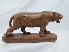 Vintage Mid Century Hand Carved Wooden TIGER Sculpture  picture