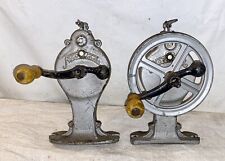 VTG PAIR OF CAST IRON HAND CRANK MECHANICAL GRINDING/PULLEY WHEEL ETC MECHANISMS picture
