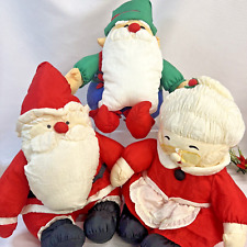 Vintage Nylon Parachute Santa Mrs Claus Elf Plush Lot 1990s Stuffed Puffy Toy picture
