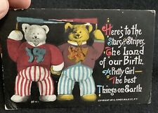 Vintage Teddy Bear Stars And Stripes Patriotic Postcard Antique 4th Of July  ? picture