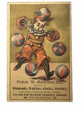 VICTORIAN JEWELER’S TRADE CARD John Sandman Table/Pocket Cutlery Phila Clown B68 picture