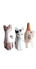 Vintage Wooden Cat Handpainted Folk Art  3in Signed TN 2000 Lot picture