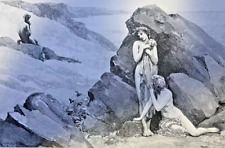 1891 Vintage Magazine Illustration Partially Nude Women on Beach J. R. Wegulein picture