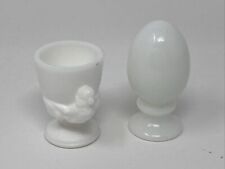 Vintage Milk Glass Egg Cup & Egg Statue picture