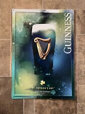 GUINNESS BEER ST PATRICKS DAY PINT GLASS HARP EMBOSSED TIN SIGN NEW BAR PUB picture