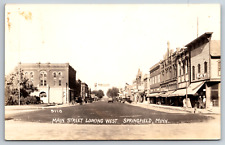 Main Street Looking West Springfield Minnesota Real Photo RPPC Old Cars Postcard picture
