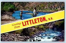 Littleton New Hampshire Postcard Greetings Big Letters River Lake c1960 Vintage picture