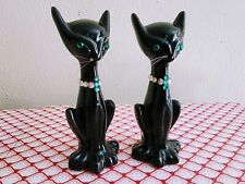 Brinn’s Atomic BLACK CATS Evil Green Rhinestone Eyes 50s Salt Pepper Shakers MCM picture