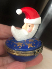 Vtg MIDWEST CANNON FALLS Red Santa Hat MOON TRINKET BOX Ceramic Blue Gold Star 1 picture