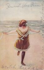 Vintage Lady Wearing Sun Dress At Beach Postcard Postmarked 1908 Undivided Back picture