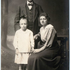 c1910s Lovely Family Portrait RPPC Little Girl Mother Woman Father Man Card A212 picture