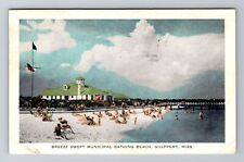 Gulfport MS-Mississippi, Municipal Bathing Beach, Vintage c1942 Postcard picture