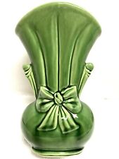 Vintage CA Pottery Vase Green USA 819 Bow Nice Details 9” Tall MINT Cond picture