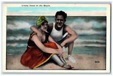 Couple Romance Postcard Lovely Times On The Beach c1930's Unposted Vintage picture