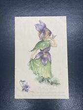 Antique Postcard Birthday Garden Fairy Flowers Butterfly Dulk 1916 picture