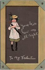 1908 Tuck's VALENTINE'S DAY Postcard Chalk Board Series / Girl with Umbrella picture