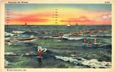 Vintage Postcard- People in the waves picture
