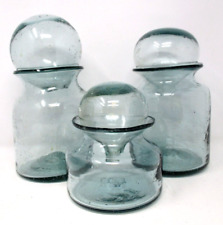 Hand Blown Glass Jar Canister Apothecary Set Bubble Lids picture