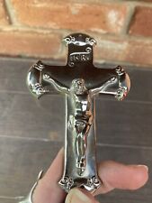 Vintage INRI Silver Tone Metal Jesus Cross Crucifix Catholic Wall Charm Pendant picture