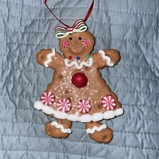 Gingerbread Man Christmas Tree Ornament Woman Holiday Peppermint Bow Sparkle picture