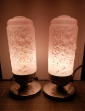 Pair Vintage Art Deco Pink Lamp Glass Flower Bullet Torpedo Boudoir Table Vanity picture