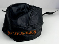 Vintage Harley Davidson Leather Biker Doo Rag Head Skull Cap Bandana USA Made picture
