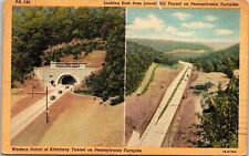 Dual View Pennsylvania Turnpike East West Tunnel Linen Postcard PM Zanesville OH picture