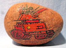 AMAZING Vintage Hand Painted ARMY MILITARY TANK Art Rock Stone Paperweight picture