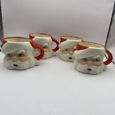 RARE Old 1960s Christmas Vintage Santa Face Mugs Handpainted Set of 4 picture