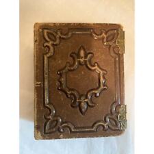 Antique late 1800 early 1900 100% Leather Bound Photo Album Metal Latch Deep Emb picture