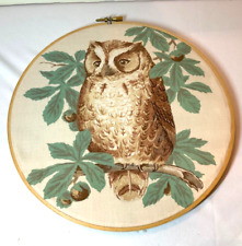 Hoop Wall Art Owl Decor Round Farm Rustic Cabin Vintage. 9.25 inches. picture