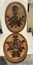 (2) BOHO Hand Carved Coconut Shell Wall Art Plaques Oval Vintage As Is picture