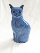 Blue White Cat Speckled Statue Figurine Porcelain 10.5” Vintage picture