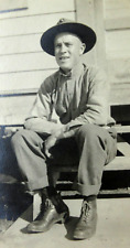 WWI USMC Marine Corps Photo Campaign Hat EGA Sitting on Barrack Steps 1918-20s picture