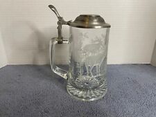 Vintage German Glass Beer Stein Mug with Pewter Etched Lid Two Deer DOMEX picture