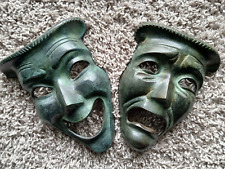 solid brass theater face mask comedy & tragedy 7 inches long made in India picture