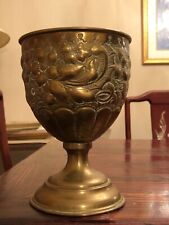Signed Antique 18th 19th Century repouss’e bronze Brass chalice Dutch? Floral  picture
