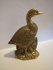 Vintage 7 Inch Solid Brass Standing Duck In The Grass Figurine  picture