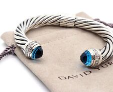 David Yurman Sterling Silver 10mm Cable Classic Bracelet Blue Topaz w/ Diamonds picture