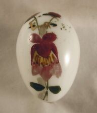 Antique White Blown Glass Easter Egg Hand Painted Purple Pansy Flower Decoration picture
